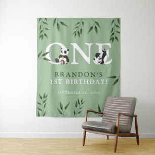 Tenture Cute Panda & Foliage 1er Anniversaire Photo Retour