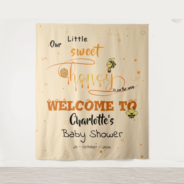 Tenture Cute Sweet Honey and Kawaii Eyeball Text Backdrop (Devant)