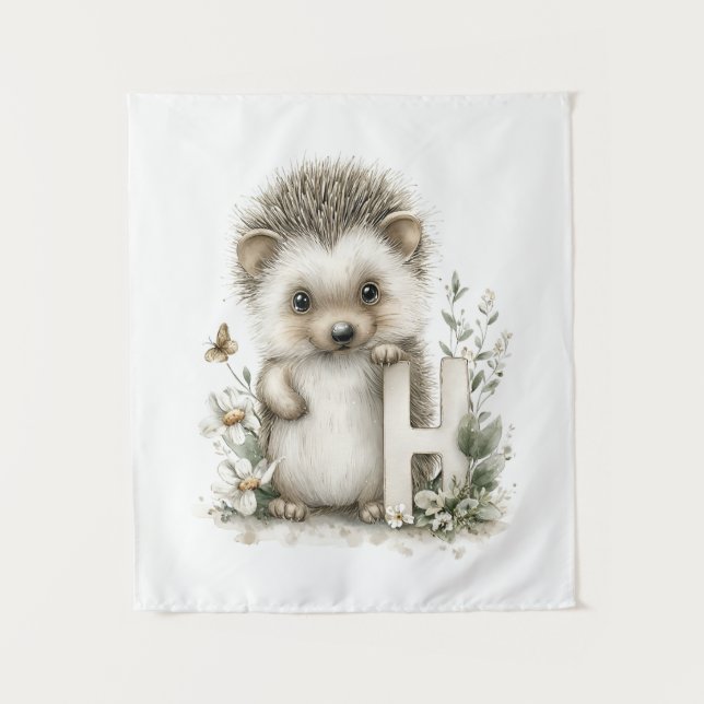 Tenture Cute Watercolour Baby Animals Alphabet  Hedgehog (Devant)