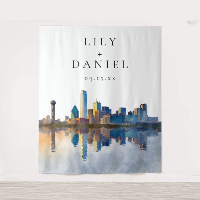 Tenture Dallas Skyline Wedding Photo Backdrop (Devant)