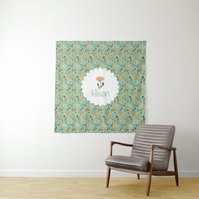 Tenture Dandelion Fleurs Orange Floral Nom personnalisé (En situation)