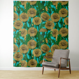 Tenture Dandelions sur turquoise