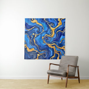 Tenture Danse Royale Riche Bleu Royal Or Abstrait