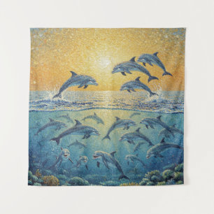 Tenture Dauphins heureux au coucher du soleil