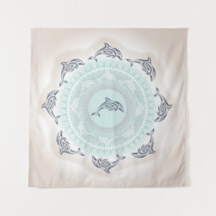 Tenture Dauphins Mandala Bleu Taupe Côtiers