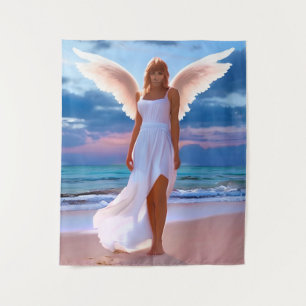 Tenture De belles femmes avec des ailes d'ange sur une pla