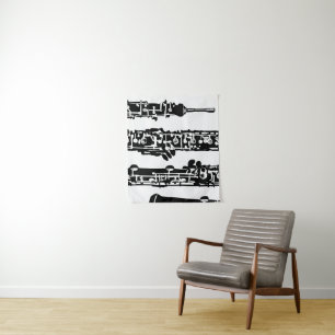 Tenture de tapisserie de hautbois en noir et blanc