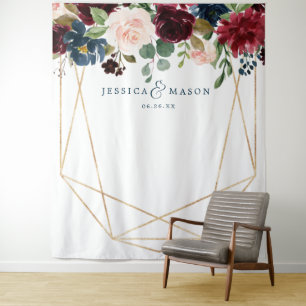 Tenture Décor de mariage floral bordeaux marine Toile de f