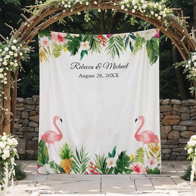 Tenture Décor de photomaton de mariage aux flamants tropic (Créateur téléchargé)