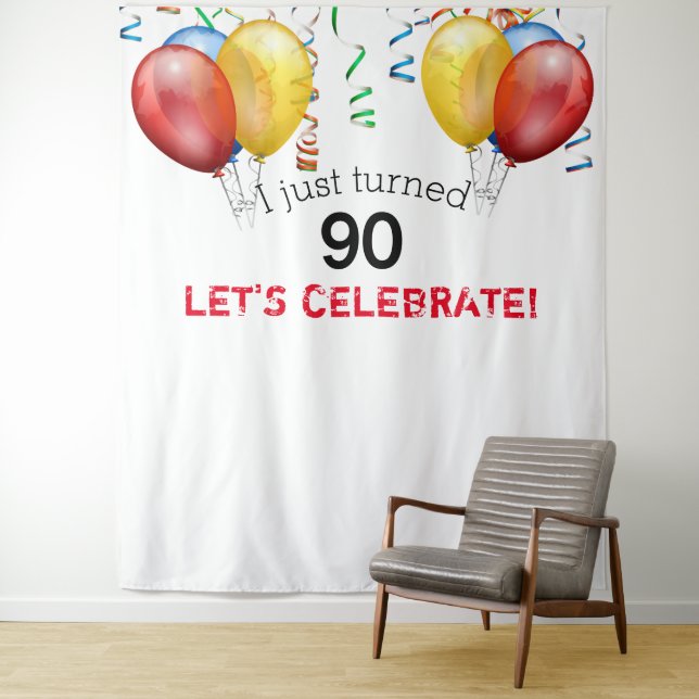 Tenture Décor pour 90e anniversaire avec ballons, Accessoi (En situation)