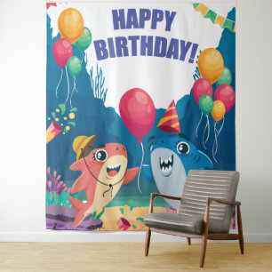 Tenture Décoration de fête d'anniversaire de requin Banniè
