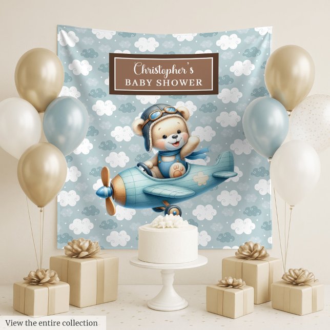 Tenture Décoration de fête prénatale unique pour un pilote (Unique Teddy Bear Pilot Baby Shower Decoration Tapestry)