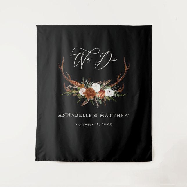 Tenture Décoration de mariage rustique noir cerf floral (Devant)