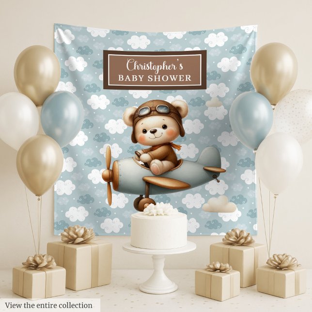 Tenture Décoration murale élégante pour une baby shower su (Elegant teddy bear pilot baby shower wall decor Tapestry)