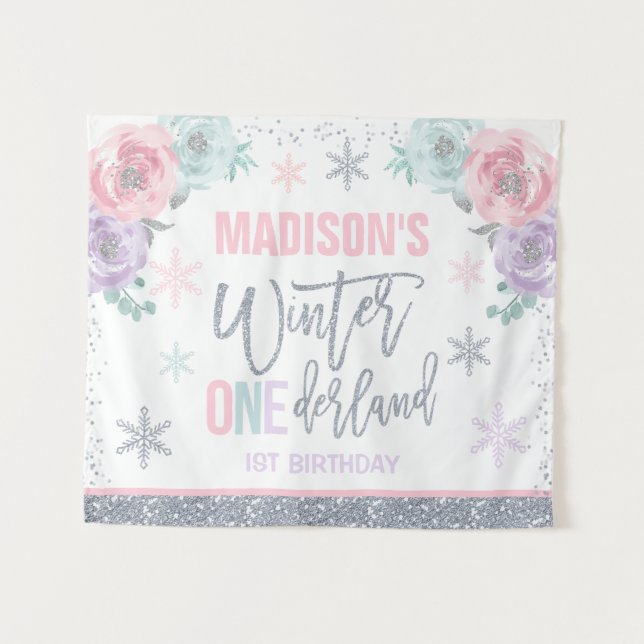 Tenture Décorations d'anniversaire 1 an rose ONEderland d' (Devant (Horizontal))