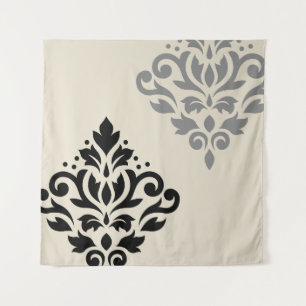 Tenture Défiler Damask Art I Black Grey Crème