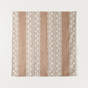 Tenture Dentelle blanche sur la texture Brown du Burlap