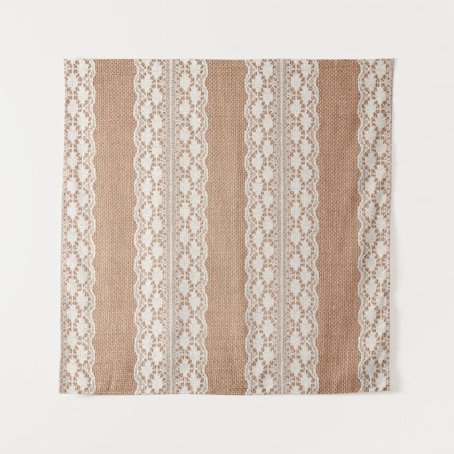 Tenture Dentelle blanche sur la texture Brown du Burlap (Devant)