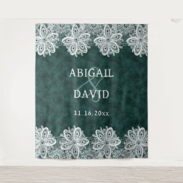 Tenture Dentelle sur Emerald Green Faux Velvet Mariage