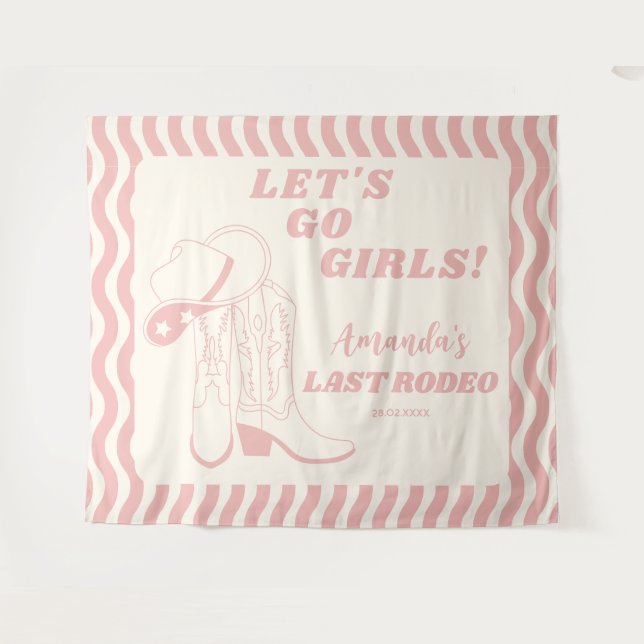 Tenture Dernière Fête de Bachelorette Rétro Western Rodeo (Devant (Horizontal))