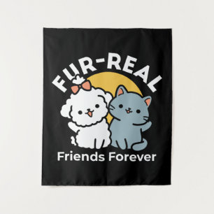 Tenture Des amis vrais pour toujours Cute Cat & Chien Du