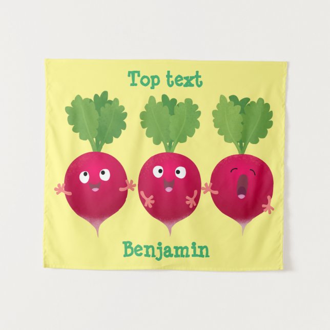 Tenture Des radis mignons chantant des légumes de dessin a (Devant (Horizontal))