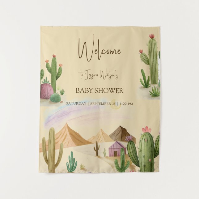 Tenture Désert Oh Cactus Garçon Bohème Arche Baby Shower (Devant)