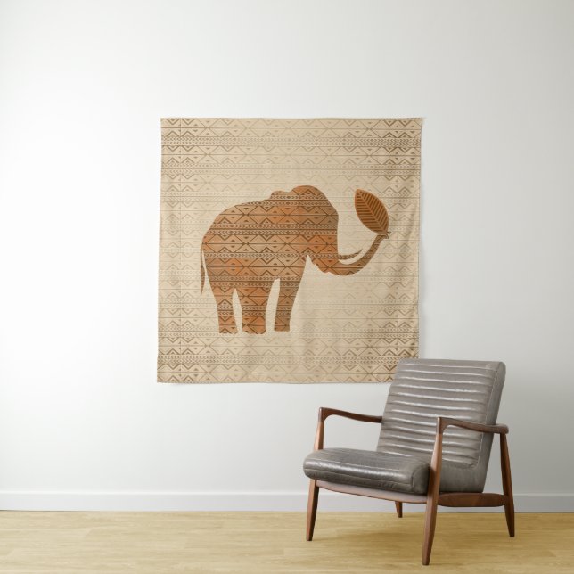 Tenture Design d'art tribal des éléphants (En situation)