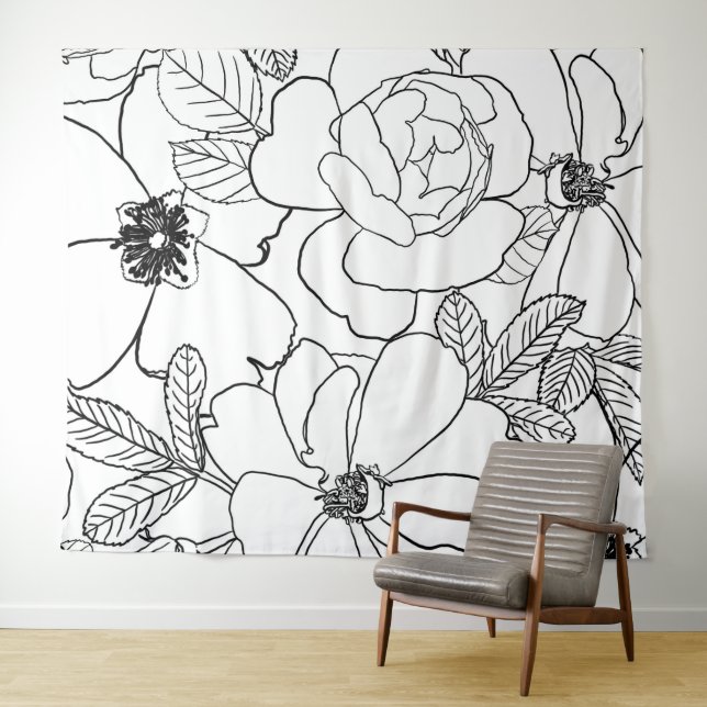 Tenture Design de dessin élégant Rose Floral Line (En situation (horizontale))