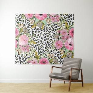 Tenture Design Empreinte de léopard et floral élégant