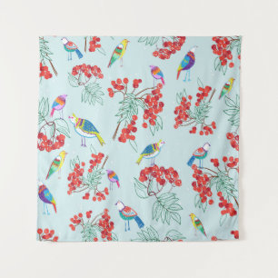 Tenture Design motif d'oiseaux et de baies.