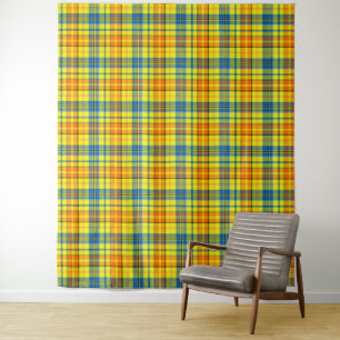 Tenture Dessin à carreaux tartan jaune orange bleu