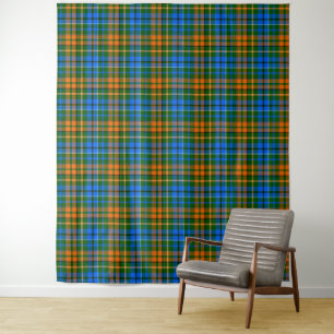 Tenture Dessin à carreaux tartan vert orange bleu 