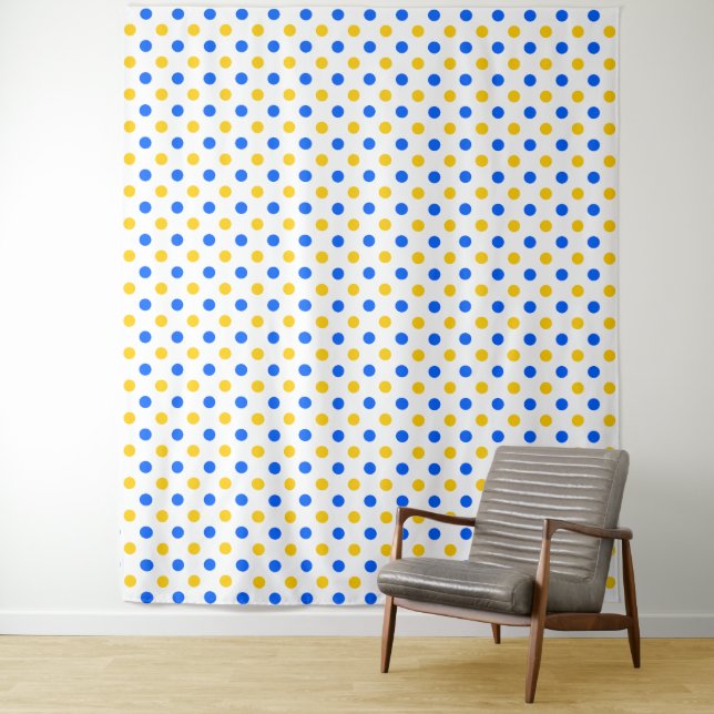 Tenture Dessin à points blancs bleus jaunes  (En situation)
