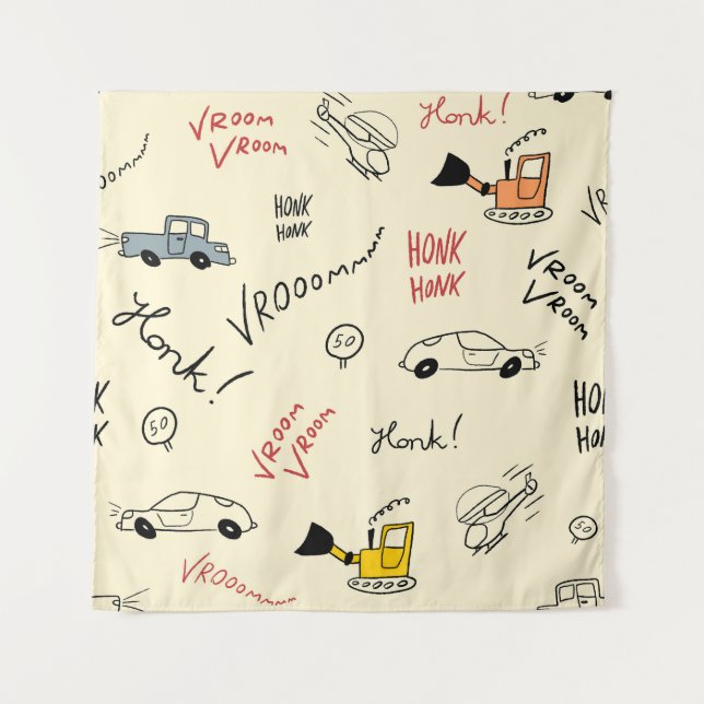 Tenture Dessins de voiture sans couture : Feuille enfant (Devant)