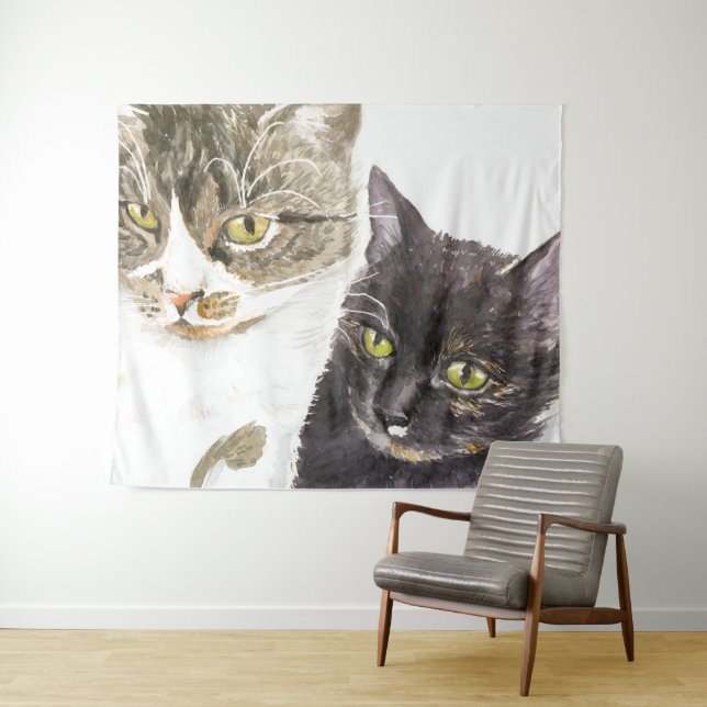 Tenture Deux chats - tabby et tortie (En situation (horizontale))