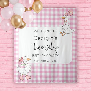 Tenture Deux oies soyeux rose 2e anniversaire Contexte de