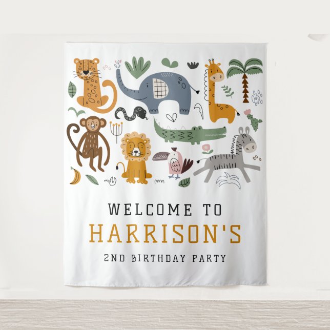 Tenture Deux Wild 2e anniversaire Safari Animaux Enfants B (Devant)
