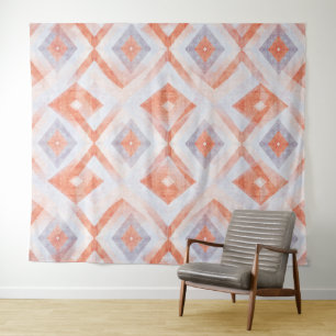 Tenture Diamant Rustique Géométrique en Terracotta et Bleu