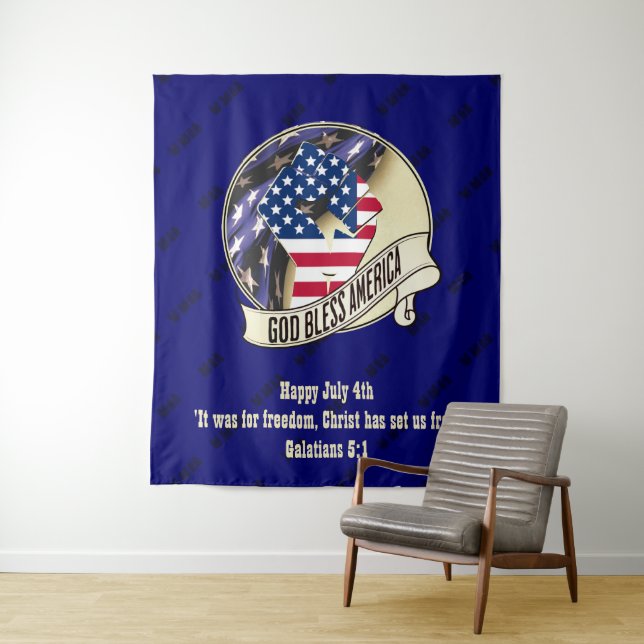 Tenture Dieu bénisse l'Amérique patriotique (En situation)
