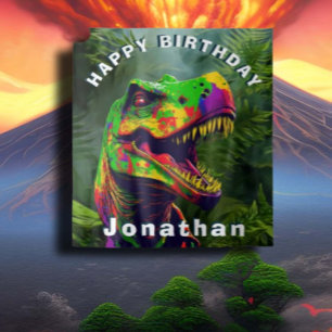 Tenture Dino T Rex Jungle Joyeux cadre d'anniversaire