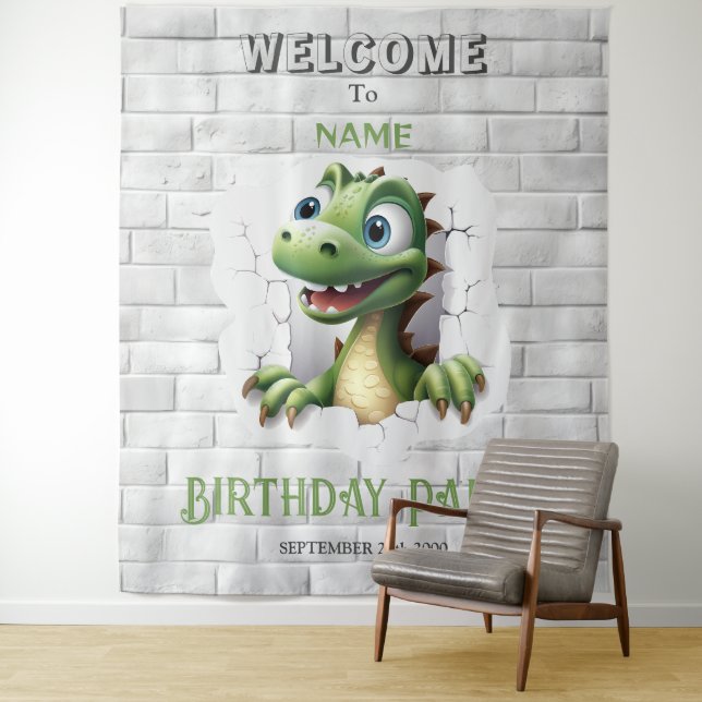 Tenture Dinosaur Anniversaire de la fête (En situation)