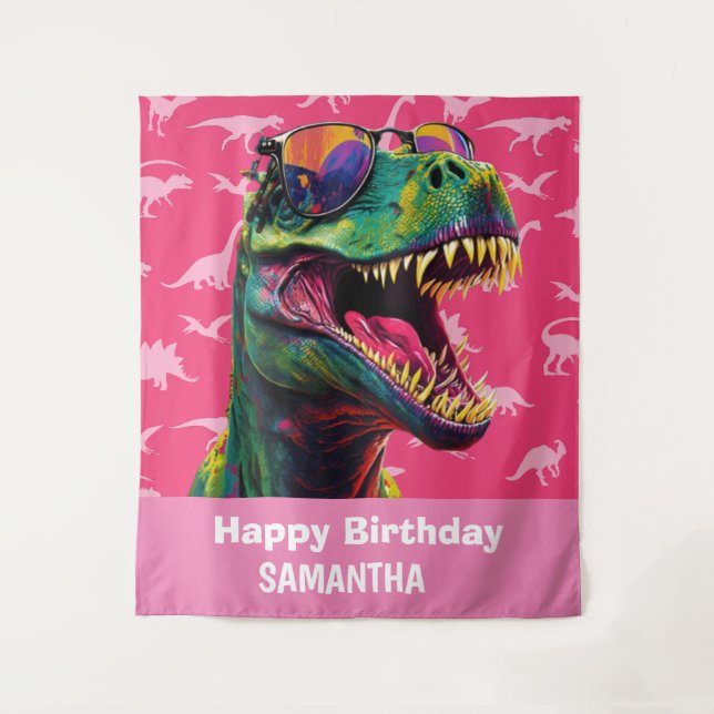 Tenture Dinosaur Cool T Rex Pink fond (Devant)