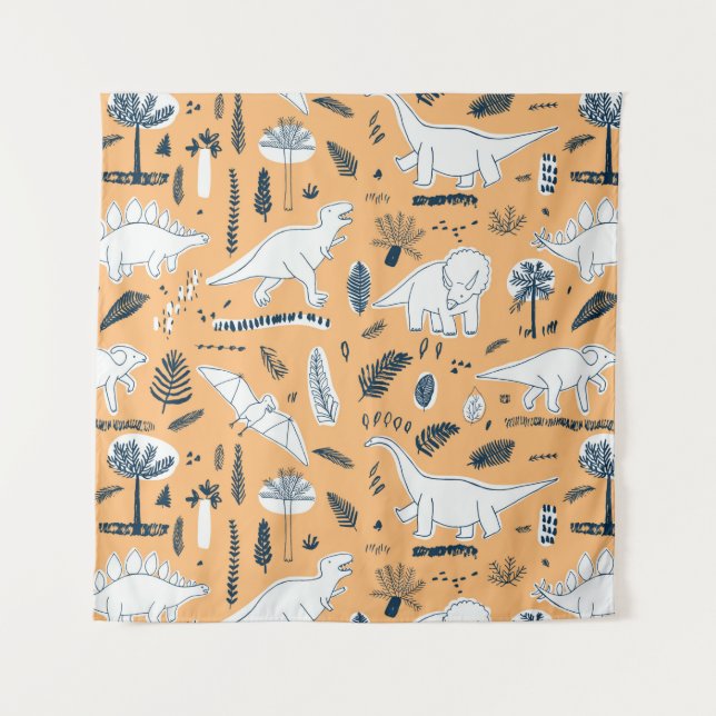 Tenture dinosaures drôles avec motif feuille de palme (Devant)