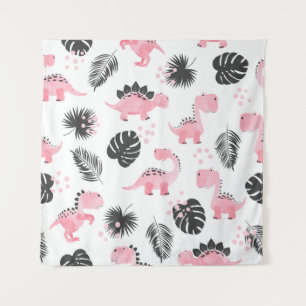 Tenture Dinosaures roses : Motif Enfants mignons.