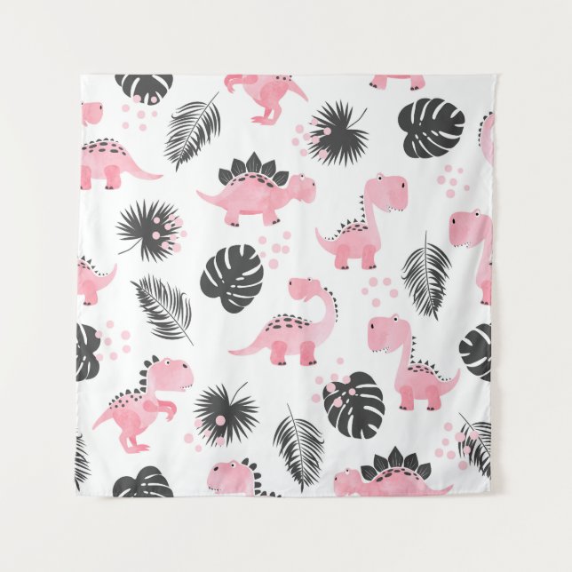 Tenture Dinosaures roses : Motif Enfants mignons. (Devant)