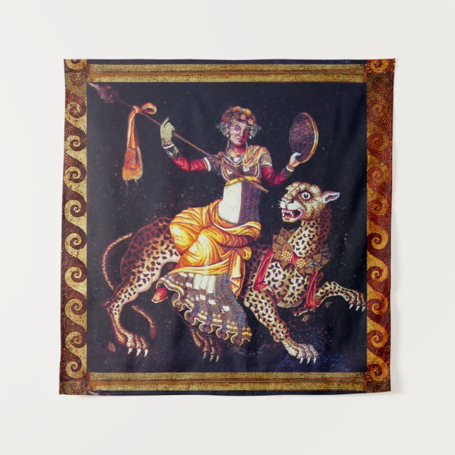 Tenture DIONYSOS AVEC LA SPEAR ÉQUITATION LEOPARD Grecque  (Devant)
