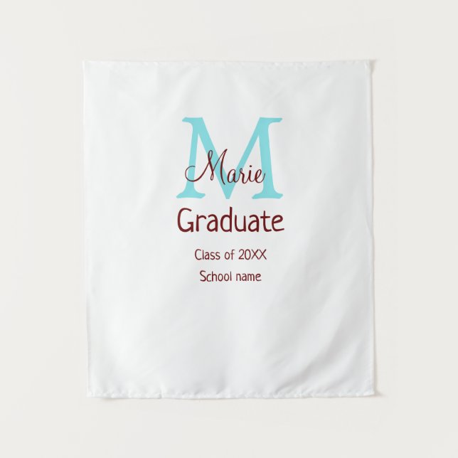 Tenture Diplômé ajouter nom monogramme vert rose simple mi (Devant)