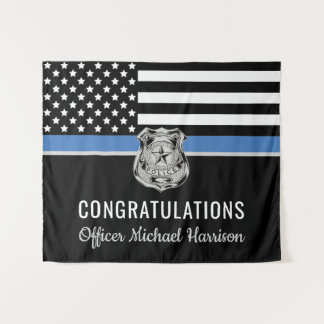 Tenture Diplôme de police Ligne bleue Drapeau Félicitation