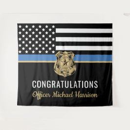 Tenture Diplôme de police Ligne bleue Drapeau Félicitation
